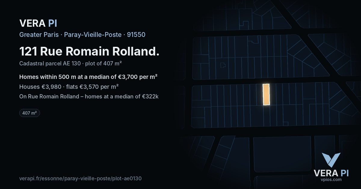 121 Rue Romain Rolland, Paray-Vieille-Poste at night – the plot lit, the parcels around coloured by the prices near them