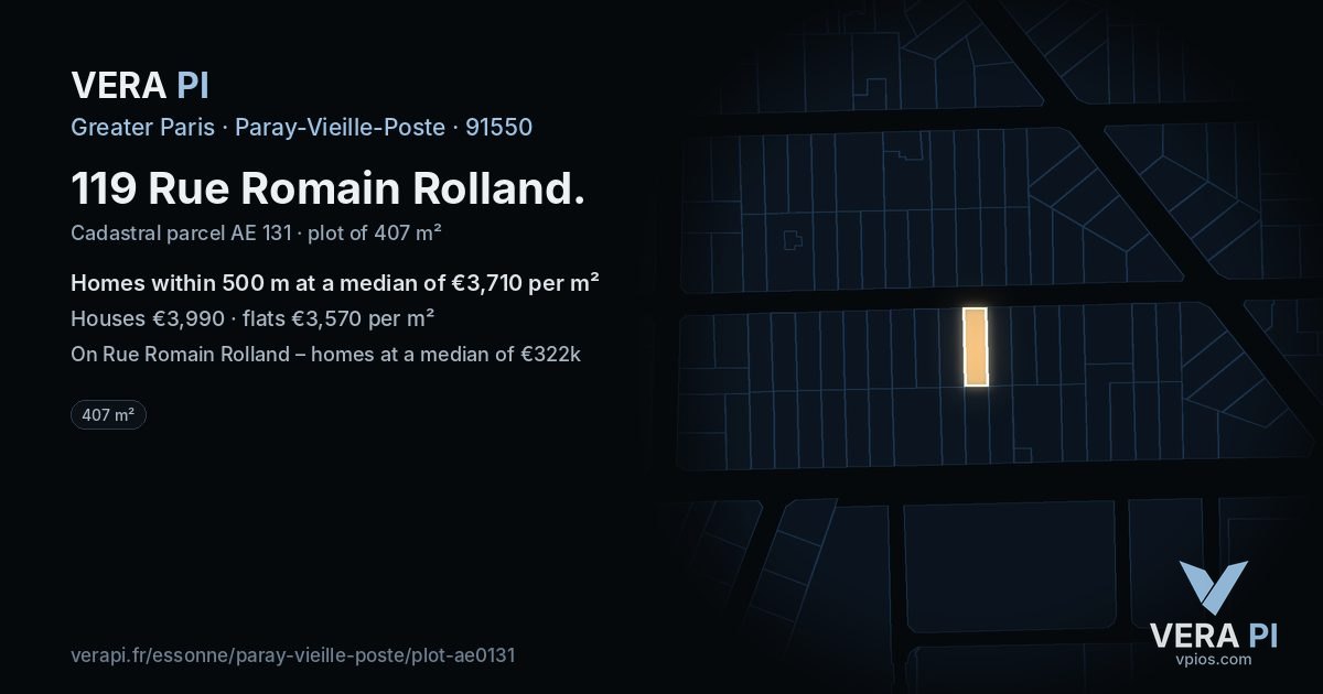 119 Rue Romain Rolland, Paray-Vieille-Poste at night – the plot lit, the parcels around coloured by the prices near them