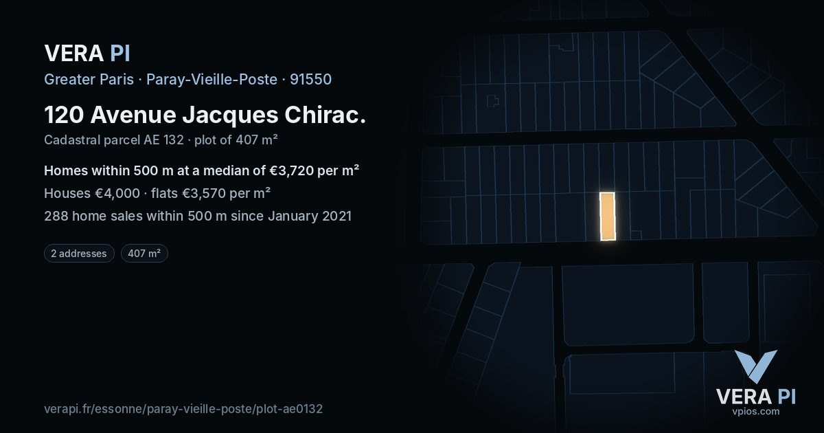 120 Avenue Jacques Chirac, Paray-Vieille-Poste at night – the plot lit, the parcels around coloured by the prices near them