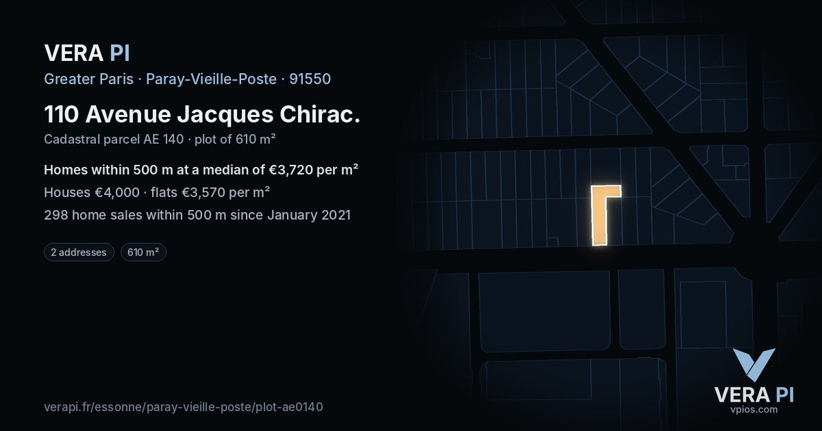 110 Avenue Jacques Chirac, Paray-Vieille-Poste at night – the plot lit, the parcels around coloured by the prices near them