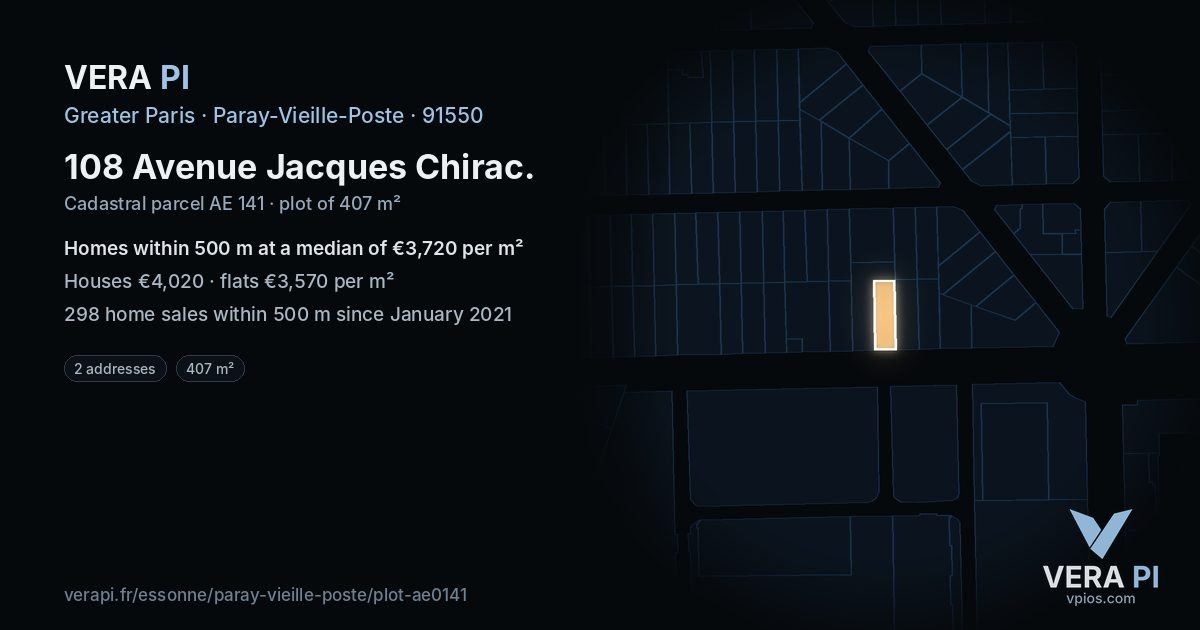 108 Avenue Jacques Chirac, Paray-Vieille-Poste at night – the plot lit, the parcels around coloured by the prices near them