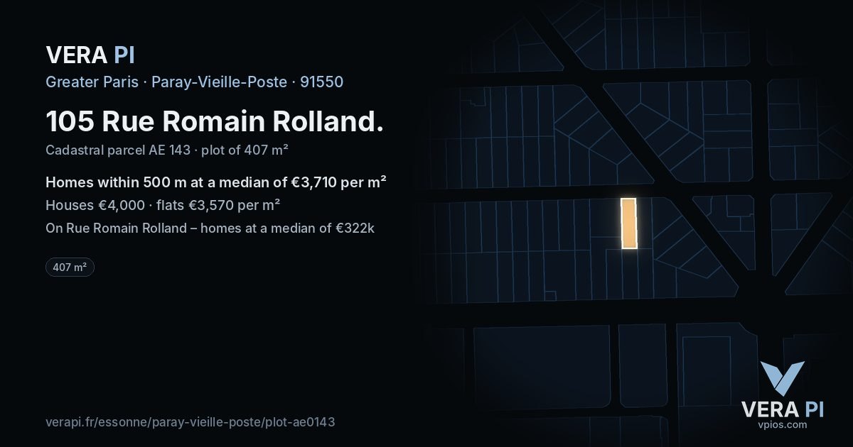105 Rue Romain Rolland, Paray-Vieille-Poste at night – the plot lit, the parcels around coloured by the prices near them