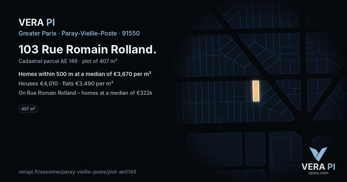 103 Rue Romain Rolland, Paray-Vieille-Poste at night – the plot lit, the parcels around coloured by the prices near them