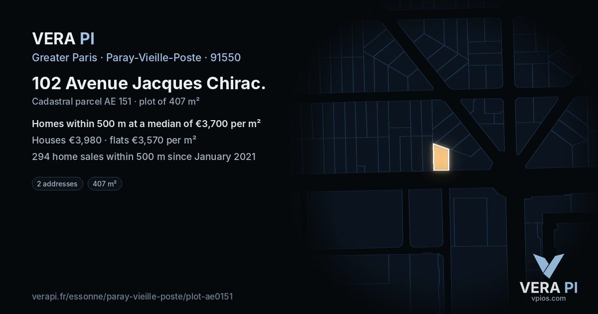 102 Avenue Jacques Chirac, Paray-Vieille-Poste at night – the plot lit, the parcels around coloured by the prices near them
