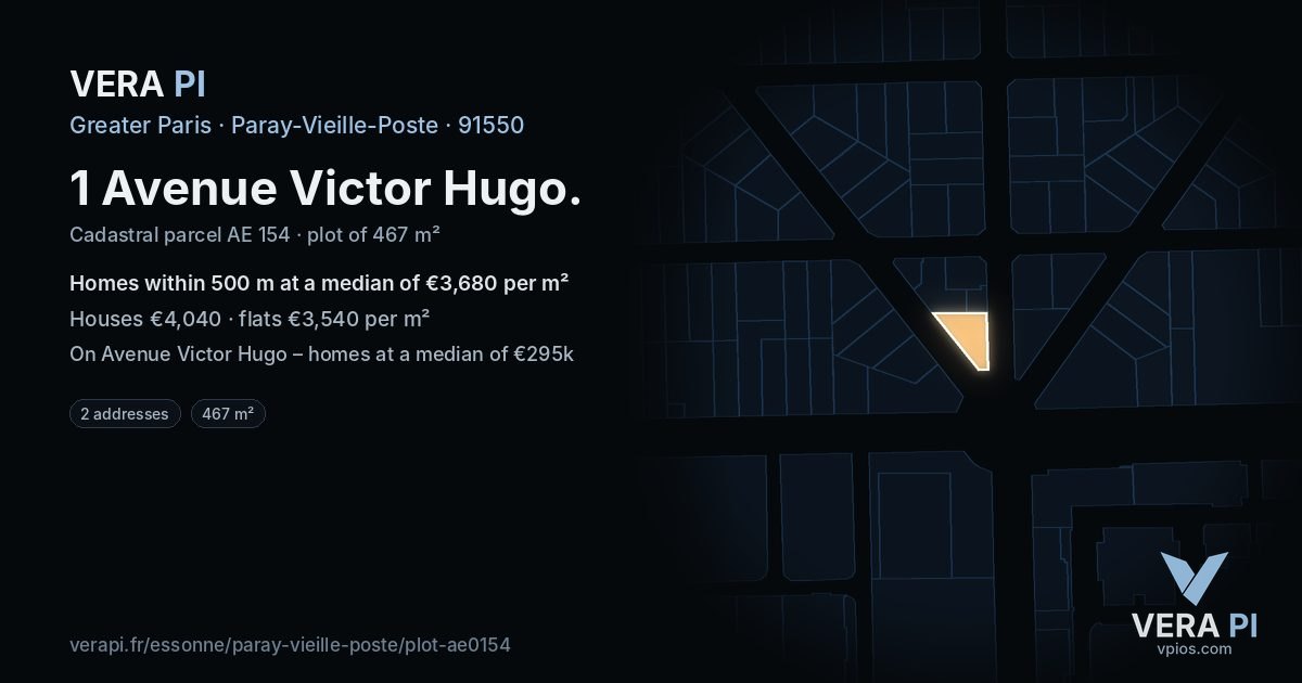 1 Avenue Victor Hugo, Paray-Vieille-Poste at night – the plot lit, the parcels around coloured by the prices near them
