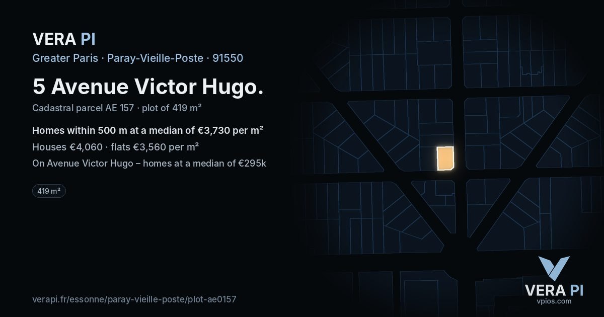 5 Avenue Victor Hugo, Paray-Vieille-Poste at night – the plot lit, the parcels around coloured by the prices near them