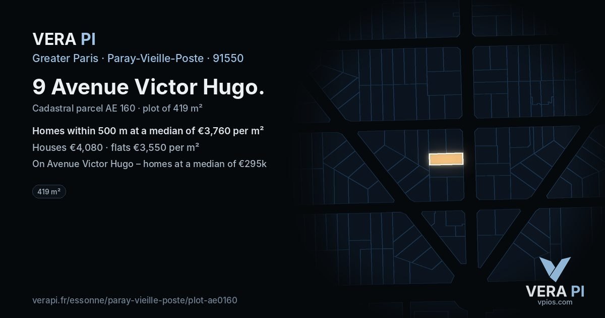 9 Avenue Victor Hugo, Paray-Vieille-Poste at night – the plot lit, the parcels around coloured by the prices near them