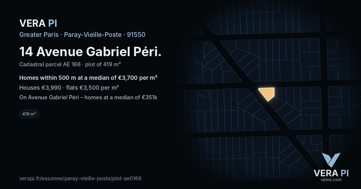 14 Avenue Gabriel Péri, Paray-Vieille-Poste at night – the plot lit, the parcels around coloured by the prices near them