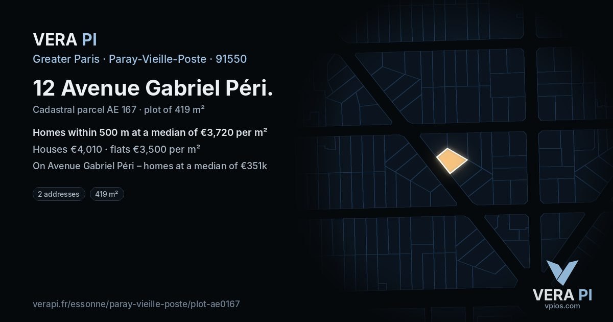 12 Avenue Gabriel Péri, Paray-Vieille-Poste at night – the plot lit, the parcels around coloured by the prices near them