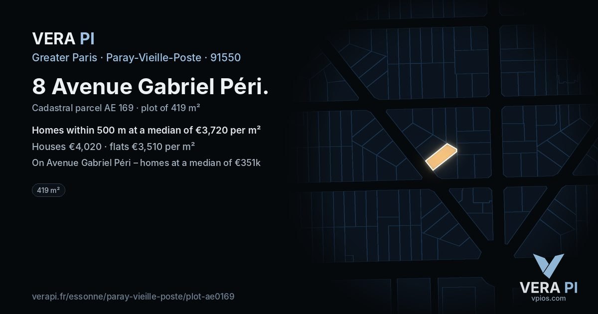 8 Avenue Gabriel Péri, Paray-Vieille-Poste at night – the plot lit, the parcels around coloured by the prices near them