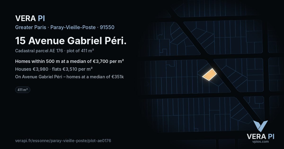 15 Avenue Gabriel Péri, Paray-Vieille-Poste at night – the plot lit, the parcels around coloured by the prices near them