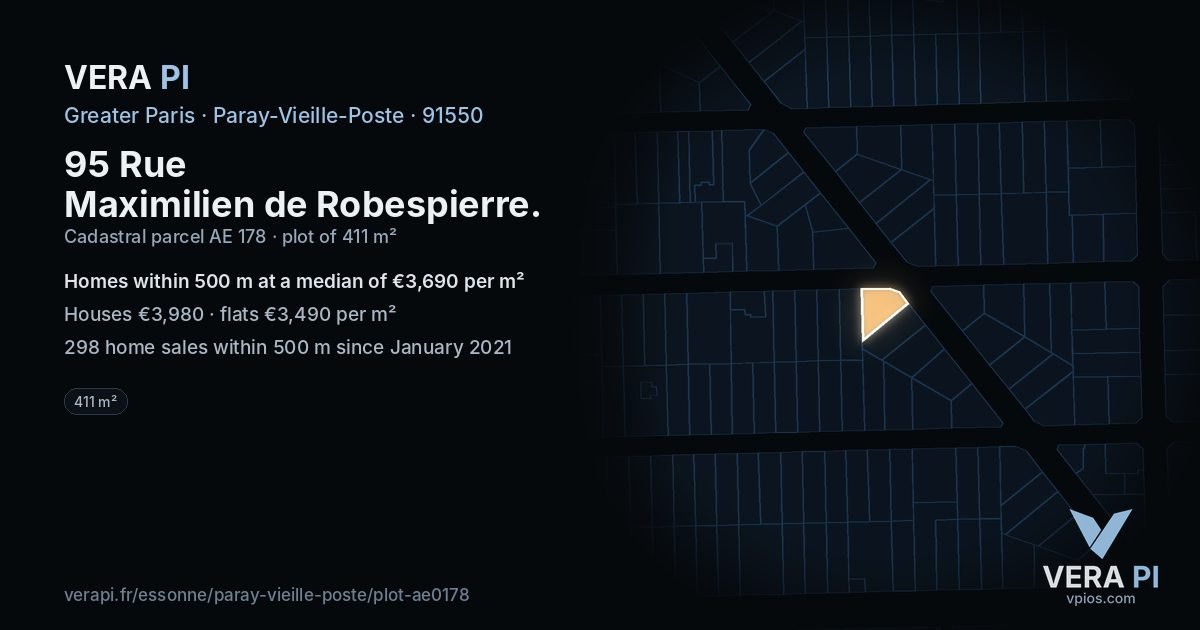 95 Rue Maximilien de Robespierre, Paray-Vieille-Poste at night – the plot lit, the parcels around coloured by the prices near them