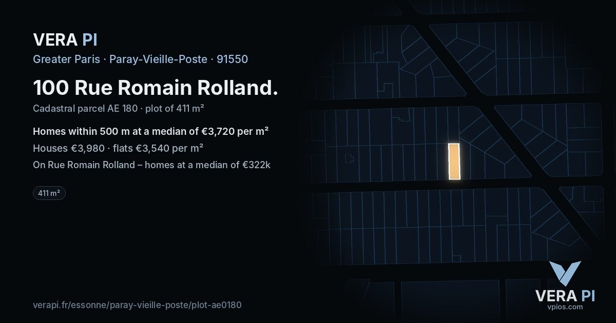 100 Rue Romain Rolland, Paray-Vieille-Poste at night – the plot lit, the parcels around coloured by the prices near them
