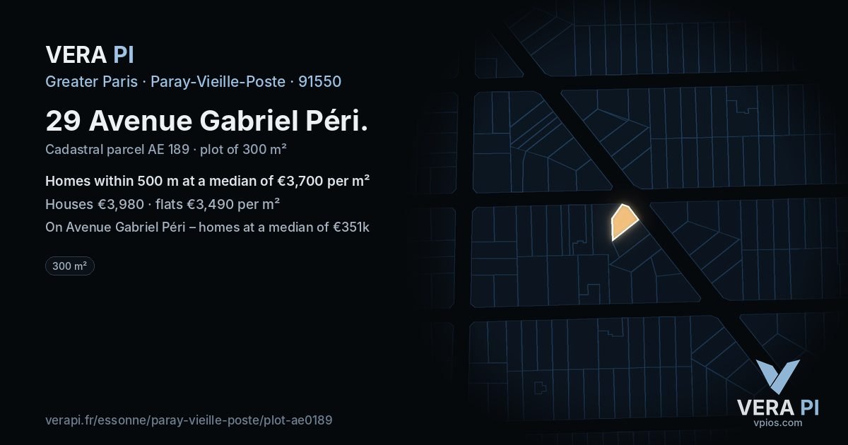 29 Avenue Gabriel Péri, Paray-Vieille-Poste at night – the plot lit, the parcels around coloured by the prices near them