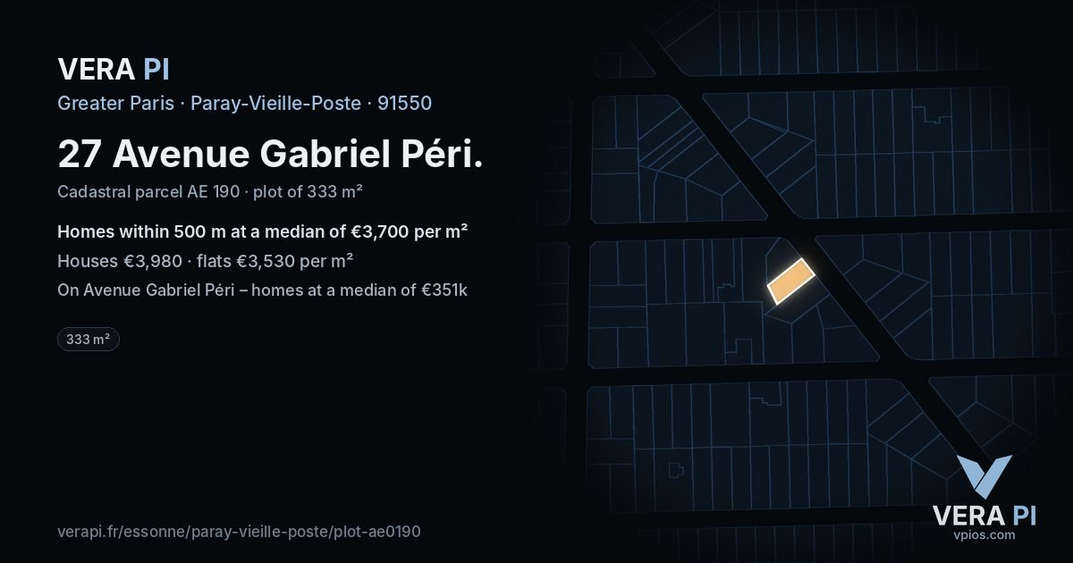 27 Avenue Gabriel Péri, Paray-Vieille-Poste at night – the plot lit, the parcels around coloured by the prices near them