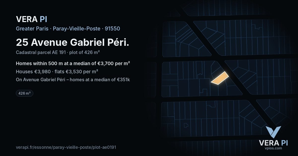 25 Avenue Gabriel Péri, Paray-Vieille-Poste at night – the plot lit, the parcels around coloured by the prices near them