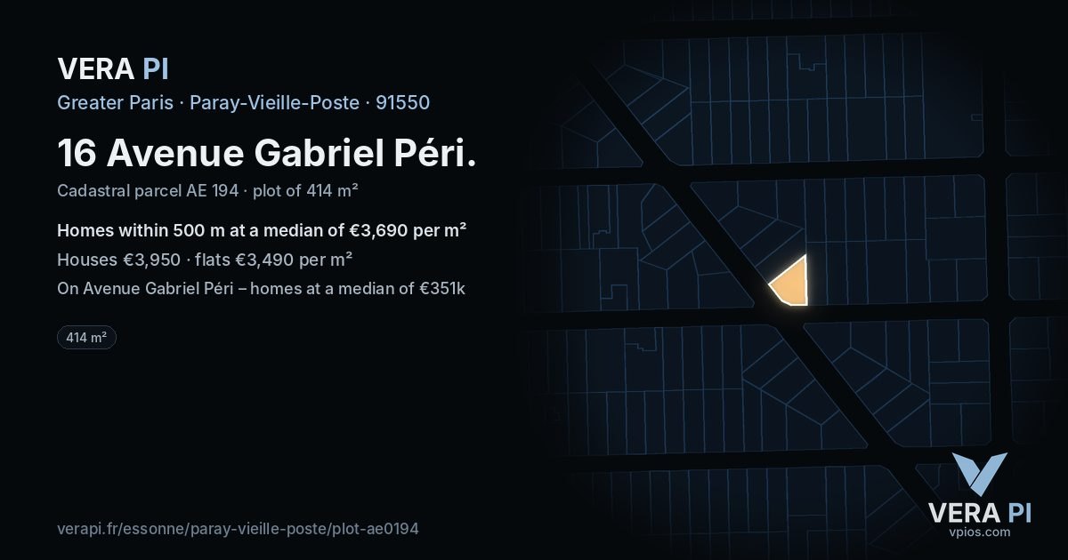 16 Avenue Gabriel Péri, Paray-Vieille-Poste at night – the plot lit, the parcels around coloured by the prices near them