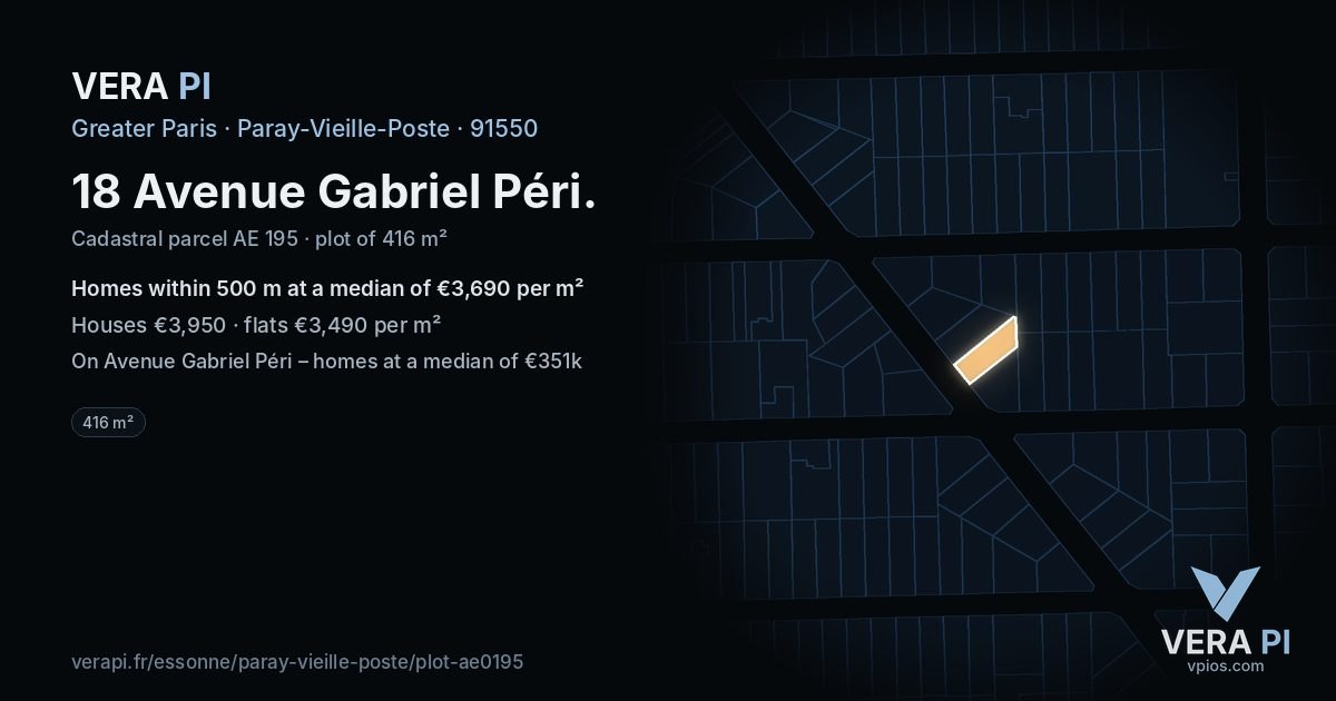 18 Avenue Gabriel Péri, Paray-Vieille-Poste at night – the plot lit, the parcels around coloured by the prices near them
