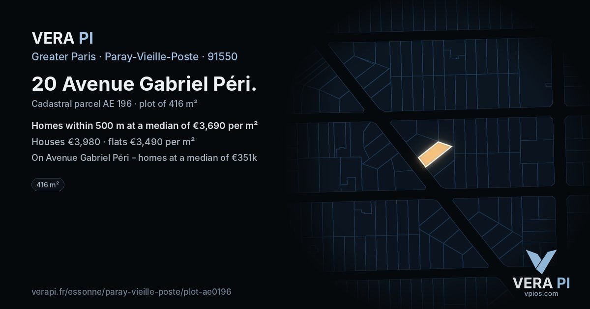 20 Avenue Gabriel Péri, Paray-Vieille-Poste at night – the plot lit, the parcels around coloured by the prices near them