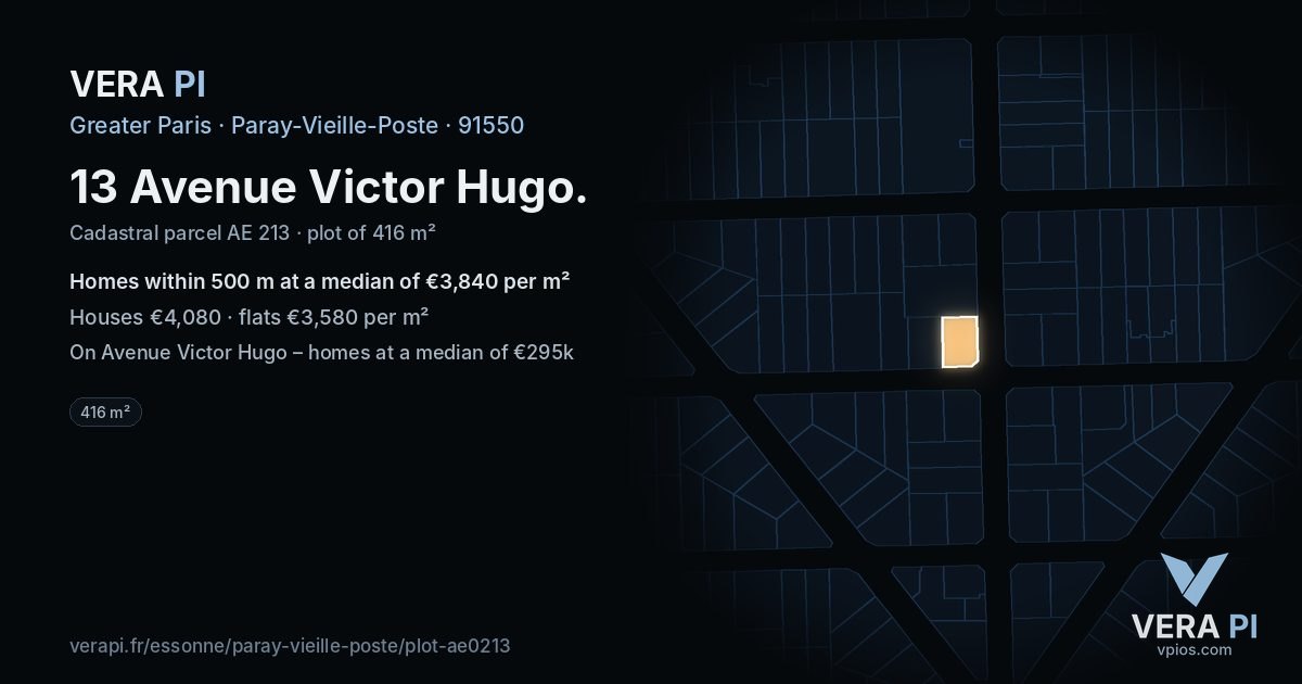 13 Avenue Victor Hugo, Paray-Vieille-Poste at night – the plot lit, the parcels around coloured by the prices near them