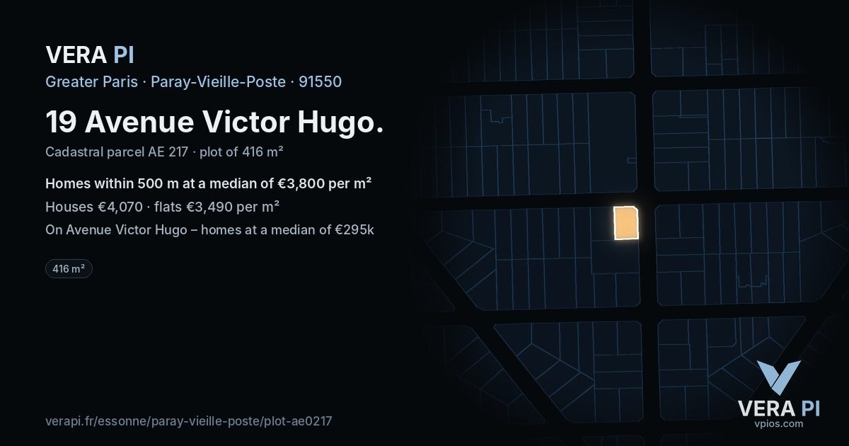 19 Avenue Victor Hugo, Paray-Vieille-Poste at night – the plot lit, the parcels around coloured by the prices near them