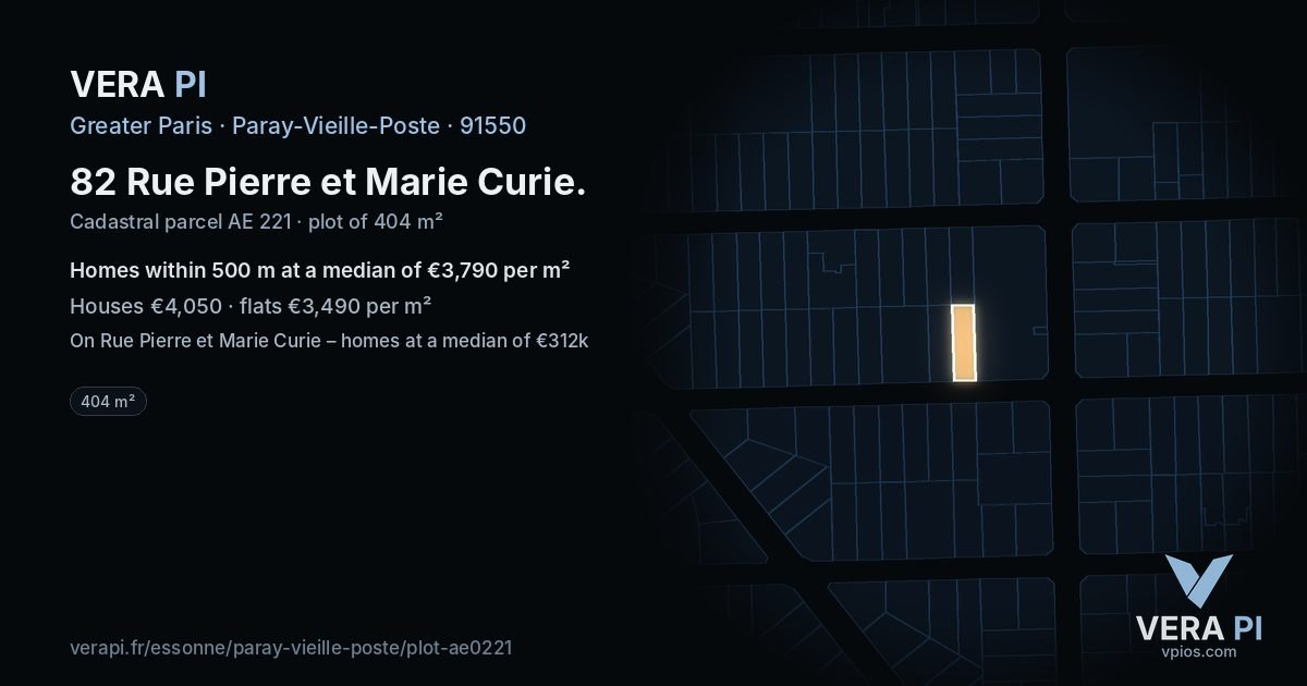 82 Rue Pierre et Marie Curie, Paray-Vieille-Poste at night – the plot lit, the parcels around coloured by the prices near them