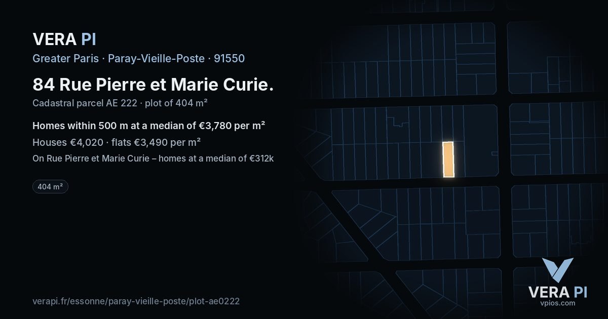 84 Rue Pierre et Marie Curie, Paray-Vieille-Poste at night – the plot lit, the parcels around coloured by the prices near them