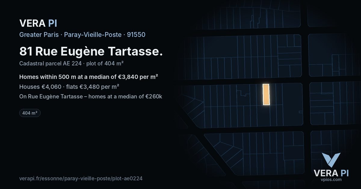 81 Rue Eugène Tartasse, Paray-Vieille-Poste at night – the plot lit, the parcels around coloured by the prices near them