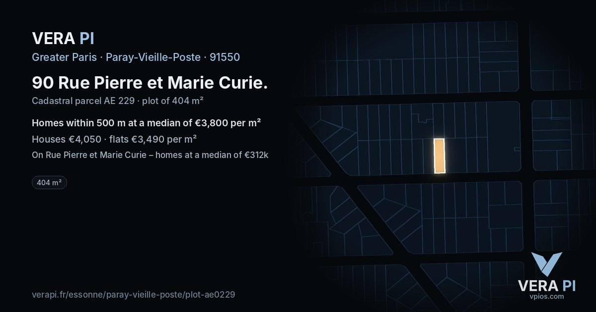 90 Rue Pierre et Marie Curie, Paray-Vieille-Poste at night – the plot lit, the parcels around coloured by the prices near them
