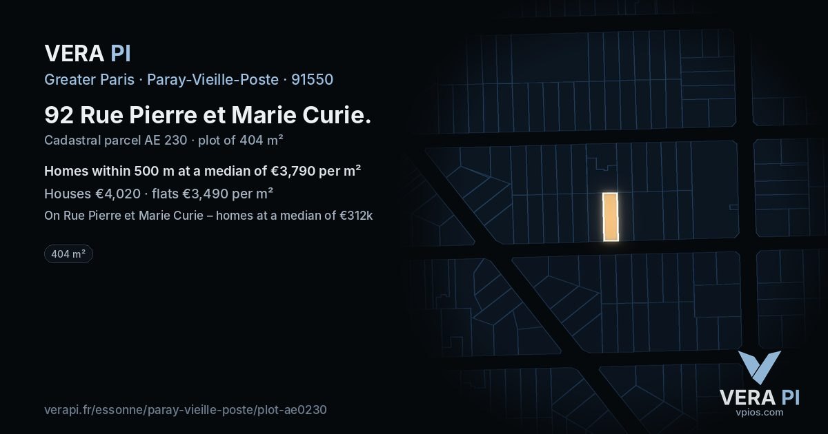 92 Rue Pierre et Marie Curie, Paray-Vieille-Poste at night – the plot lit, the parcels around coloured by the prices near them