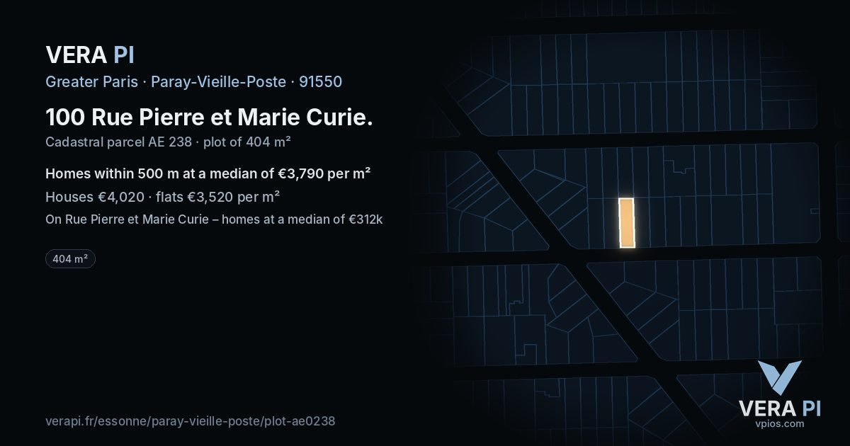 100 Rue Pierre et Marie Curie, Paray-Vieille-Poste at night – the plot lit, the parcels around coloured by the prices near them