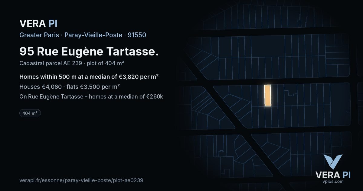 95 Rue Eugène Tartasse, Paray-Vieille-Poste at night – the plot lit, the parcels around coloured by the prices near them