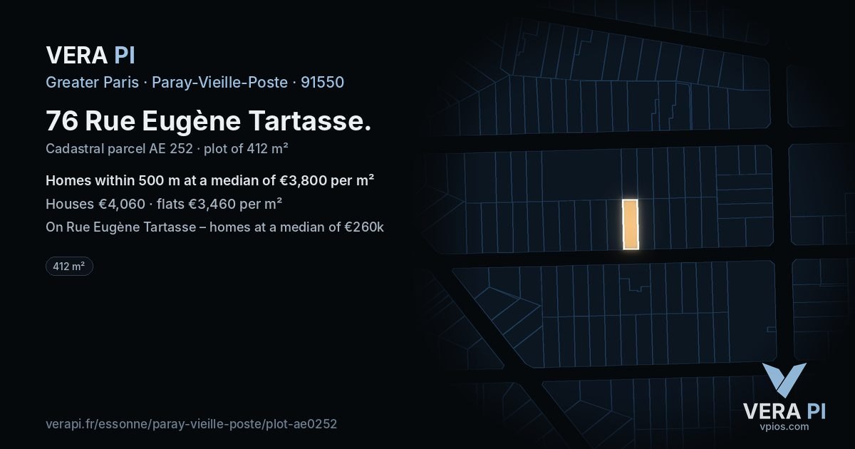 76 Rue Eugène Tartasse, Paray-Vieille-Poste at night – the plot lit, the parcels around coloured by the prices near them