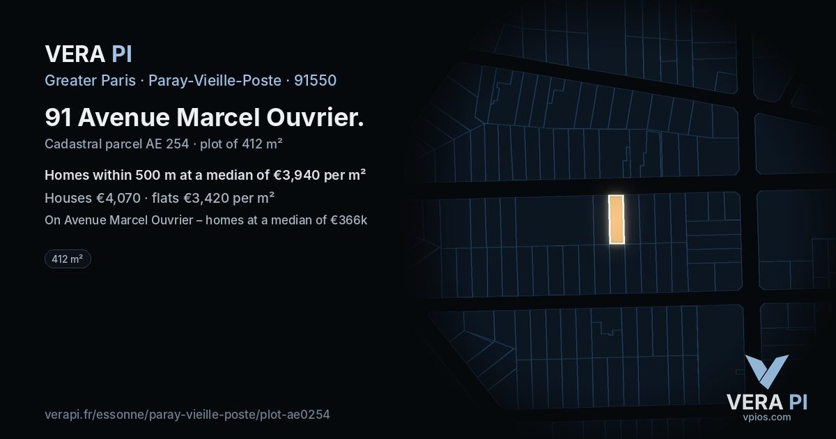 91 Avenue Marcel Ouvrier, Paray-Vieille-Poste at night – the plot lit, the parcels around coloured by the prices near them