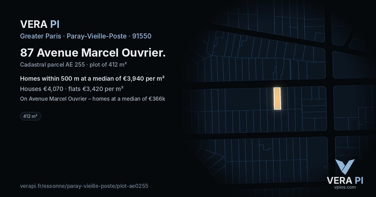 87 Avenue Marcel Ouvrier, Paray-Vieille-Poste at night – the plot lit, the parcels around coloured by the prices near them
