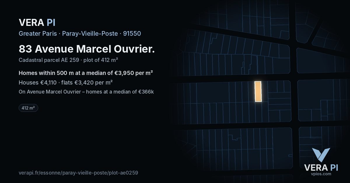 83 Avenue Marcel Ouvrier, Paray-Vieille-Poste at night – the plot lit, the parcels around coloured by the prices near them