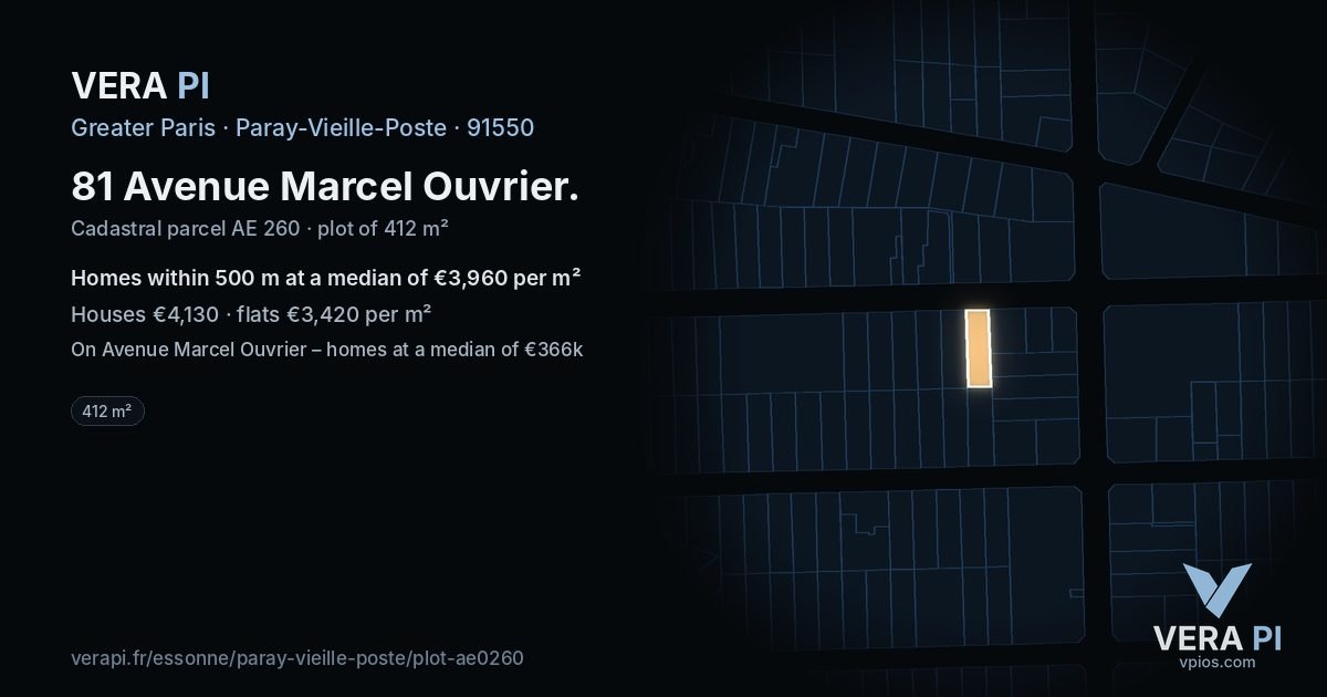 81 Avenue Marcel Ouvrier, Paray-Vieille-Poste at night – the plot lit, the parcels around coloured by the prices near them