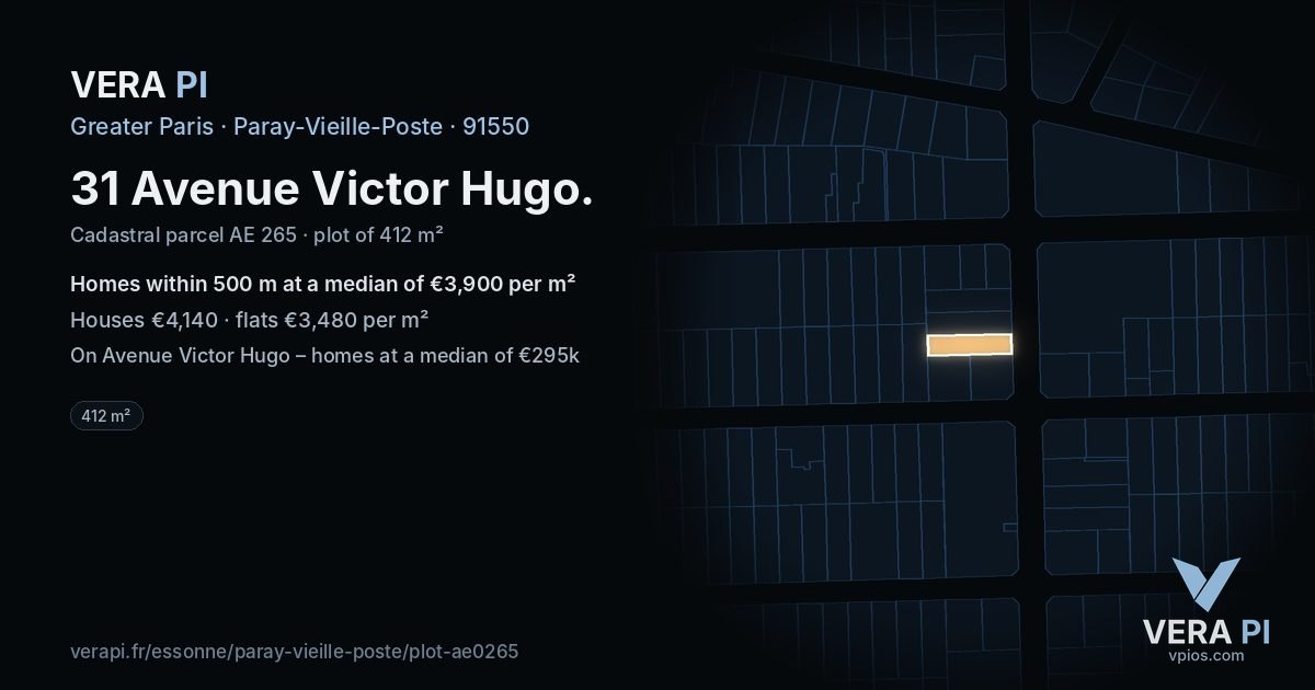 31 Avenue Victor Hugo, Paray-Vieille-Poste at night – the plot lit, the parcels around coloured by the prices near them