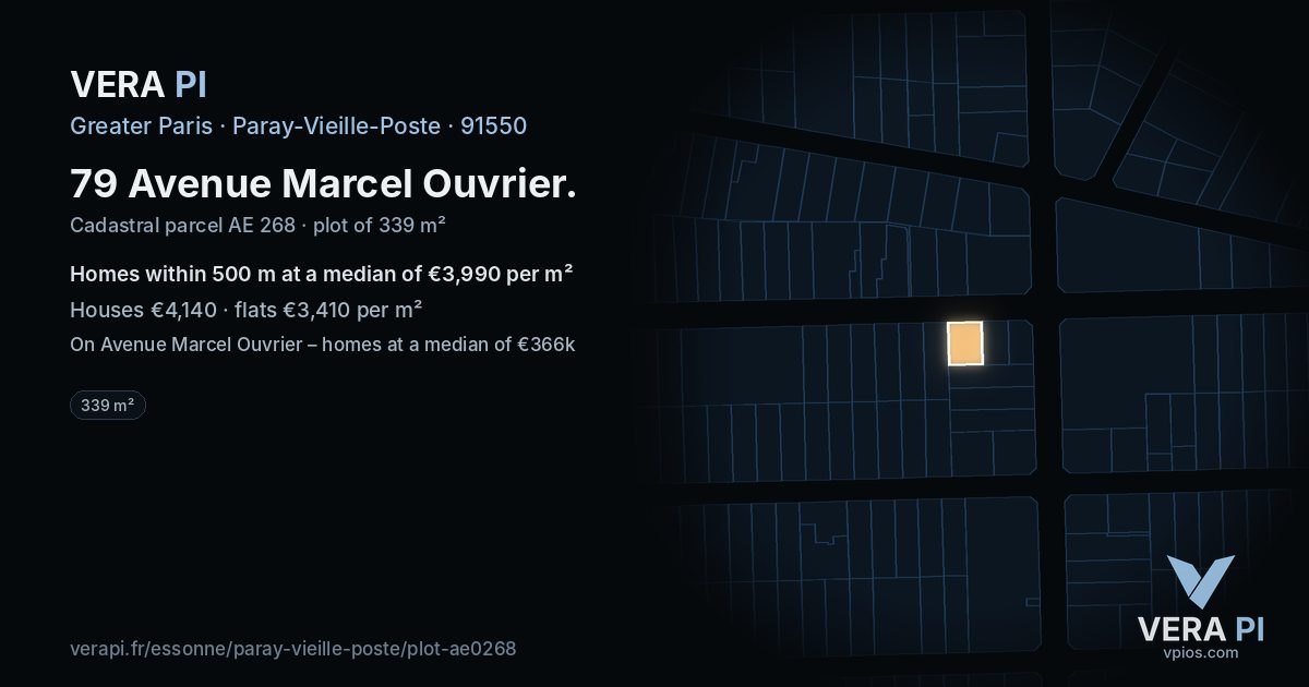 79 Avenue Marcel Ouvrier, Paray-Vieille-Poste at night – the plot lit, the parcels around coloured by the prices near them