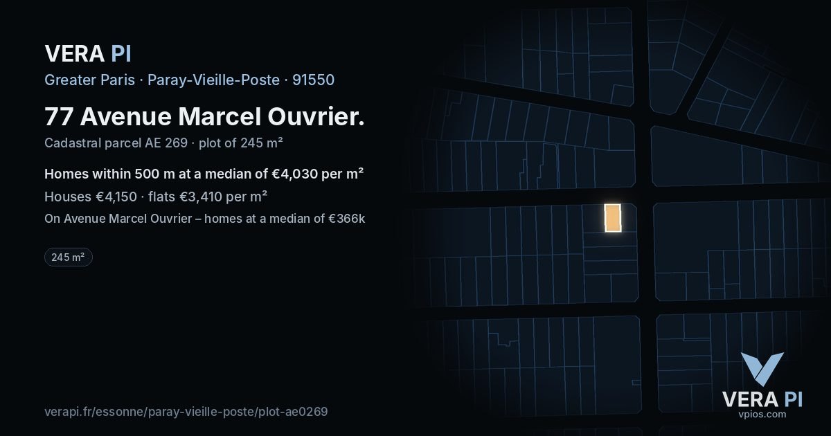 77 Avenue Marcel Ouvrier, Paray-Vieille-Poste at night – the plot lit, the parcels around coloured by the prices near them