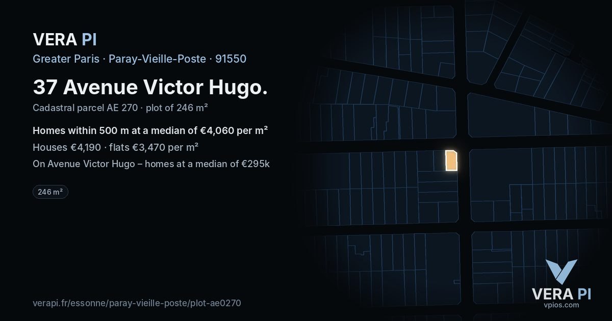 37 Avenue Victor Hugo, Paray-Vieille-Poste at night – the plot lit, the parcels around coloured by the prices near them