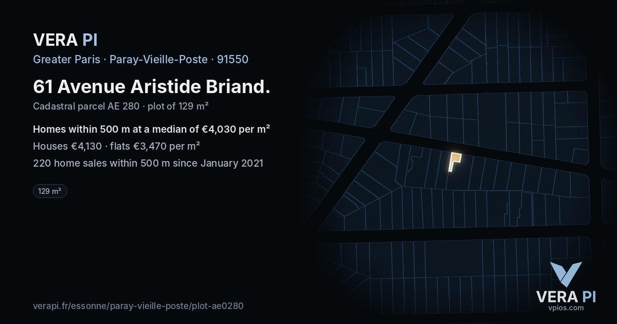 61 Avenue Aristide Briand, Paray-Vieille-Poste at night – the plot lit, the parcels around coloured by the prices near them