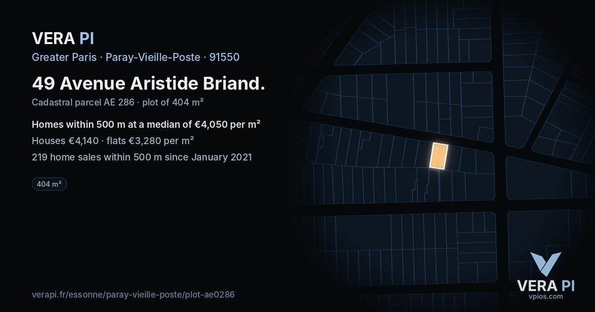 49 Avenue Aristide Briand, Paray-Vieille-Poste at night – the plot lit, the parcels around coloured by the prices near them