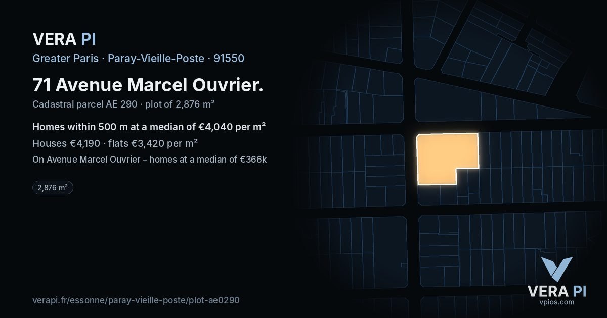 71 Avenue Marcel Ouvrier, Paray-Vieille-Poste at night – the plot lit, the parcels around coloured by the prices near them