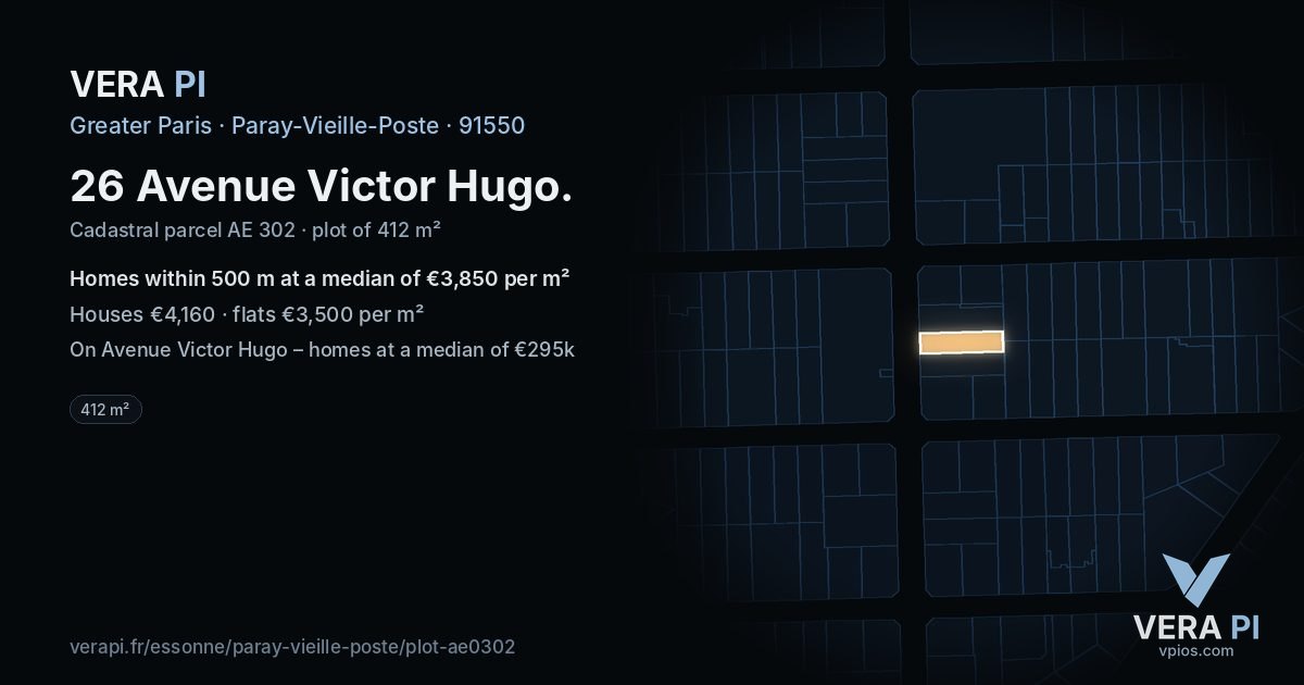 26 Avenue Victor Hugo, Paray-Vieille-Poste at night – the plot lit, the parcels around coloured by the prices near them