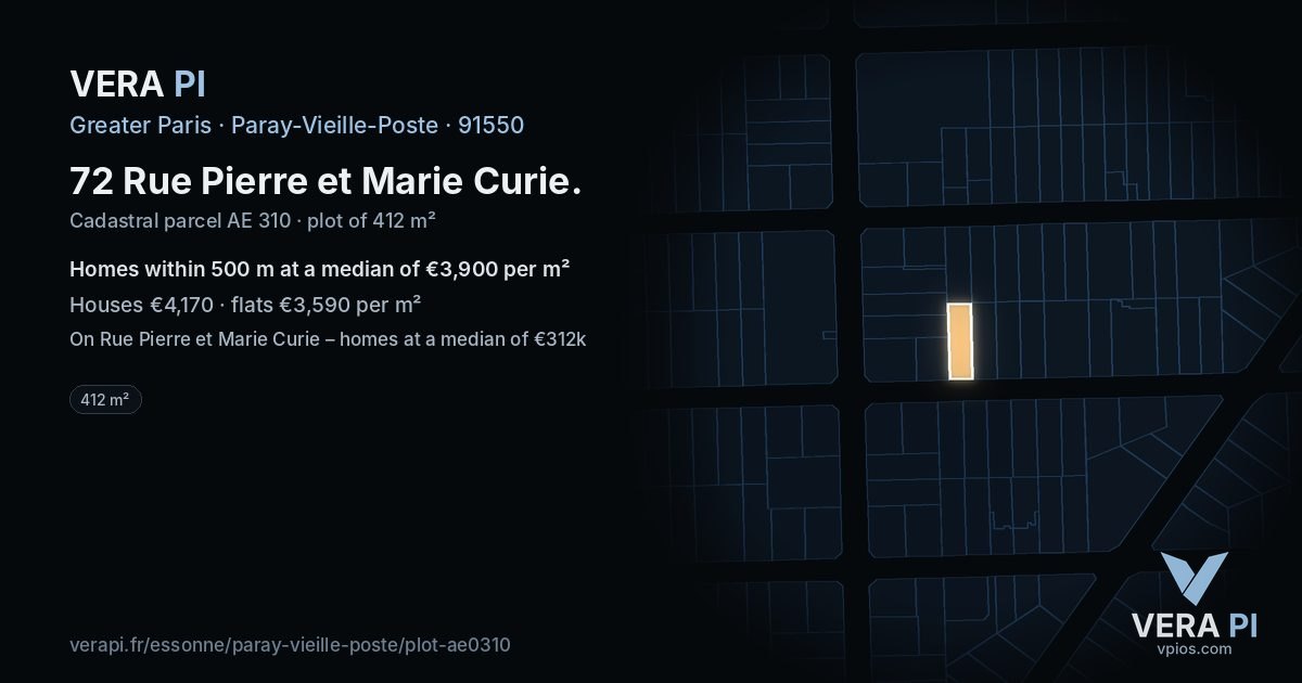 72 Rue Pierre et Marie Curie, Paray-Vieille-Poste at night – the plot lit, the parcels around coloured by the prices near them