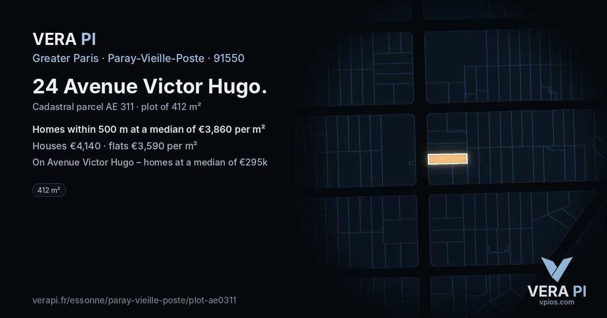 24 Avenue Victor Hugo, Paray-Vieille-Poste at night – the plot lit, the parcels around coloured by the prices near them