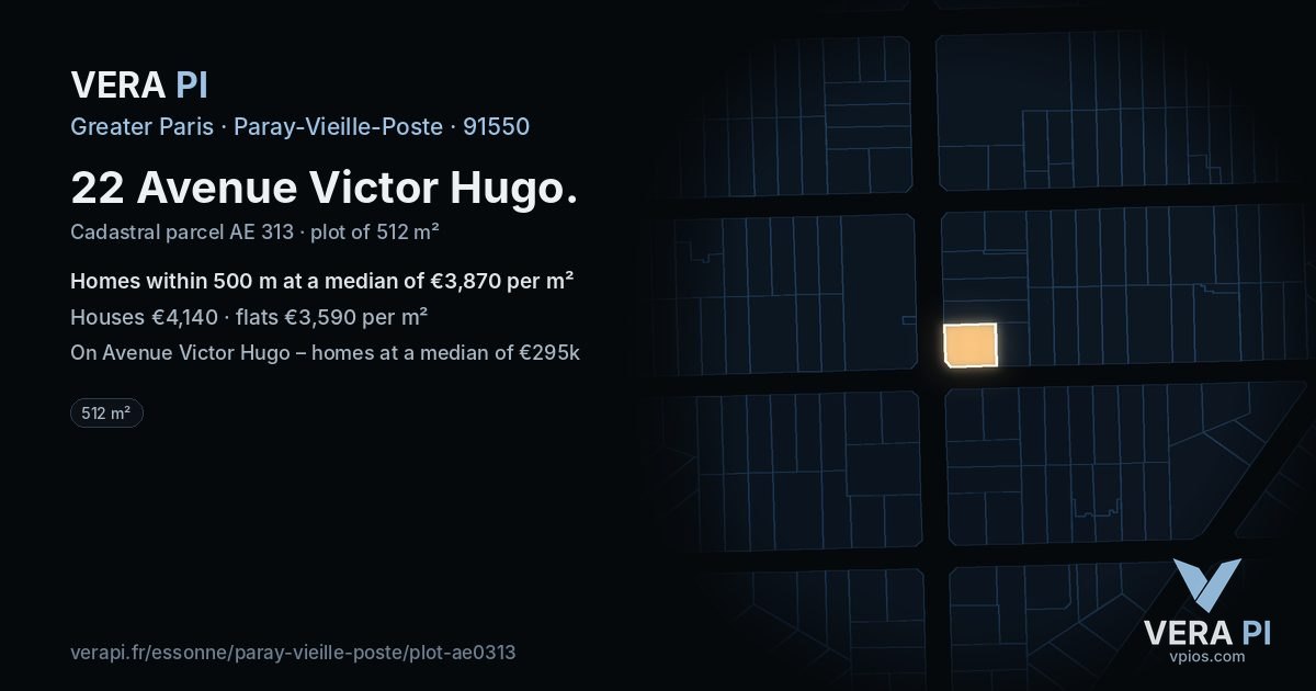 22 Avenue Victor Hugo, Paray-Vieille-Poste at night – the plot lit, the parcels around coloured by the prices near them