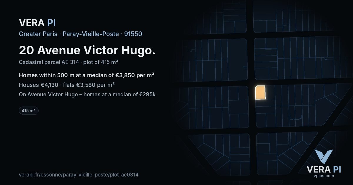 20 Avenue Victor Hugo, Paray-Vieille-Poste at night – the plot lit, the parcels around coloured by the prices near them