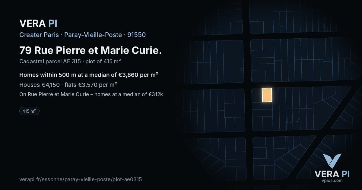 79 Rue Pierre et Marie Curie, Paray-Vieille-Poste at night – the plot lit, the parcels around coloured by the prices near them